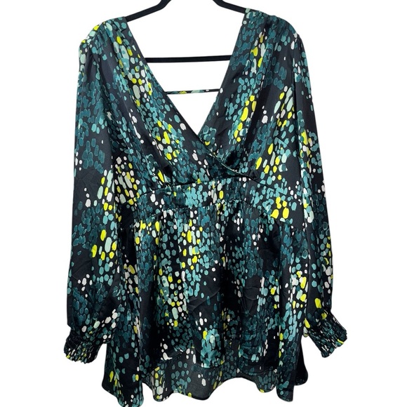 Torrid Satin Surplice Tie Cut Out Back Long Sleeve Blouse - Picture 6 of 8